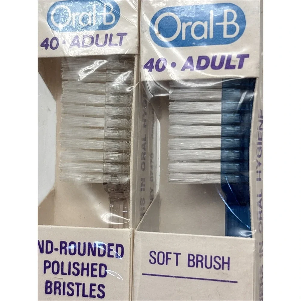 2- Vintage Oral-B Soft Regular 40 Straight Toothbrush 1980's NEW / SEALED